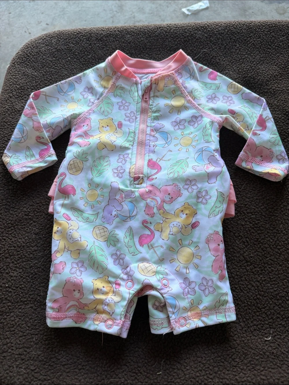 Care Bears Pink Pastel Printed Long-Sleeve Swim Suit